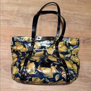 Patricia Nash Leather Lemon Print Tote Bag - Black and Yellow